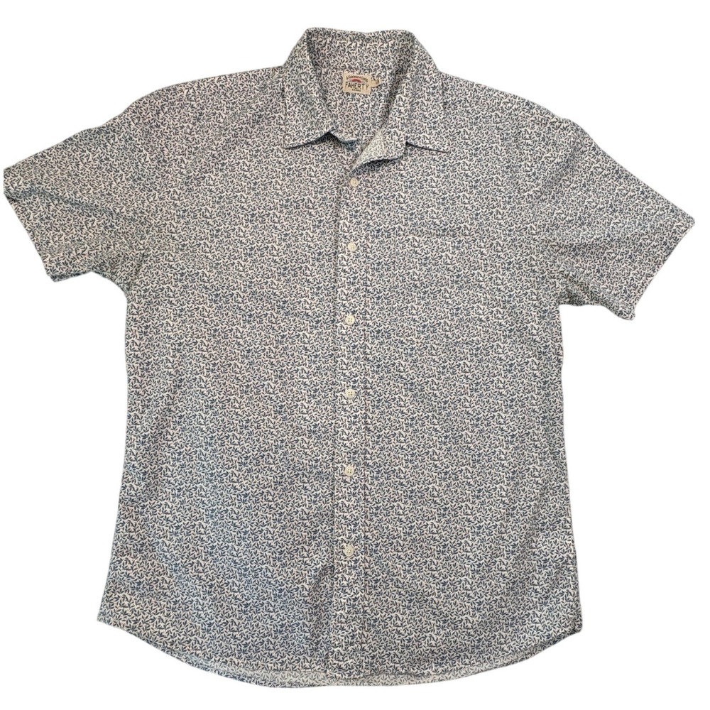 Faherty Mens Large Short Sleeve Button Down Shirt Blue White Leaf Print MWU2278